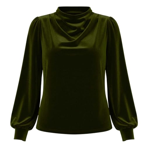 Velvet Tops for Women Long Sleeve High Neck Draped Casual Shirt Dressy Fall - image 8