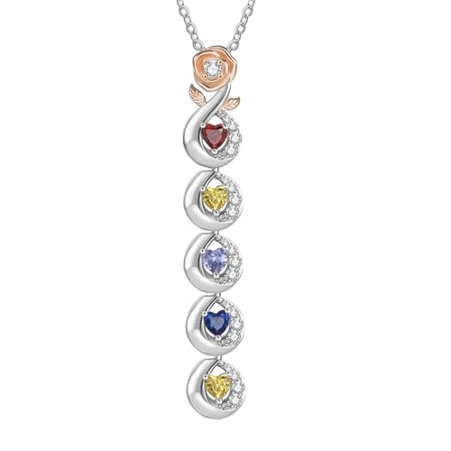 10K/14K/18K Gold Personalized Family Birthstone Necklace with 2~5 Name D Color VVS1 Moissanite Custom Heart Birthstone Name Necklace Best Gift for Mom/Wife/Friend/Family