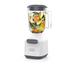BLACK+DECKER 750W Ice Crushing Blender, 56oz PerfectPour Jar, 6-Tip Stainless Steel Blade, 8 Speeds + Pulse, White