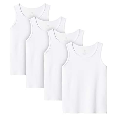 LAPASA Camisetas de Tirantes Niños (Pack de 4) 100% Algodón Blanco Cover