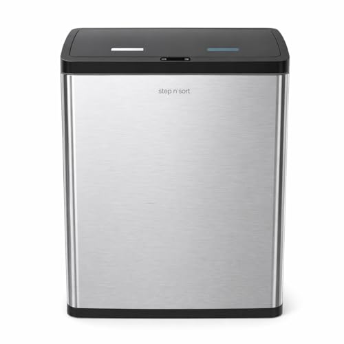 Image of Step N' Sort Motion Sensor Trash Can (60L) - Touchless Stainless Steel Kitchen Garbage & Recycling Bin with Dual Compartments, Soft-Close Lid & Fingerprint-Proof Finish