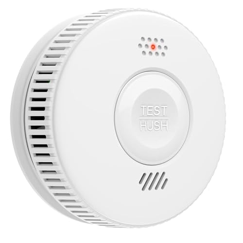 RISOON Detector de Humo con Batería de 3 Años | Certificado VDS & EN14604 | Detector de Humo Fotoeléctrico con Botón de Silencio, Adhesivo & Autoprueba | Ideal para Hogar, Casa, Camper   1 Unidad