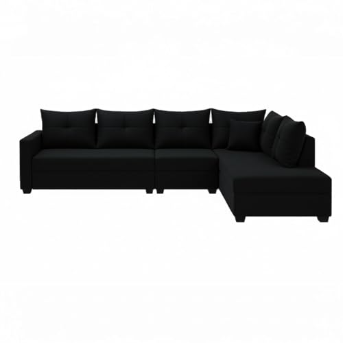 Image of SOCOZI Oriana 6 Seater RHS L Shape Sofa Set | Soft Velvet Suede Fabric | Modern Design | Plush Comfort Cushions for Living Room (Black)
