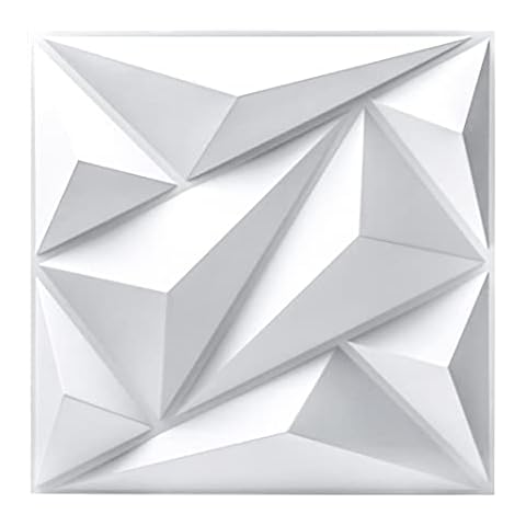 Art3dwallpanels 12 Stück PVC 3D Wandpaneel Diamant für Innenwand Dekor in Weiß Wanddekor PVC Paneel 3D Strukturierte Wandpaneele Insgesamt 3㎡ pro box Cover