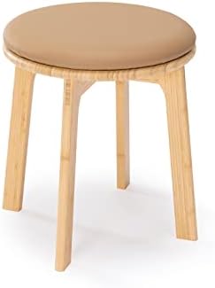 PELYN Bamboo Wooden Step Stools for Adults and Kids, Round Cushion Foot Stool, Foot Rest for Bedroom, Living Room, Office