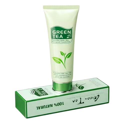 Green Tea Whitening Moist Skin Waterproof Foundation, Cream, with Green Tea Moisture (Soft Ivory 02)-image-10