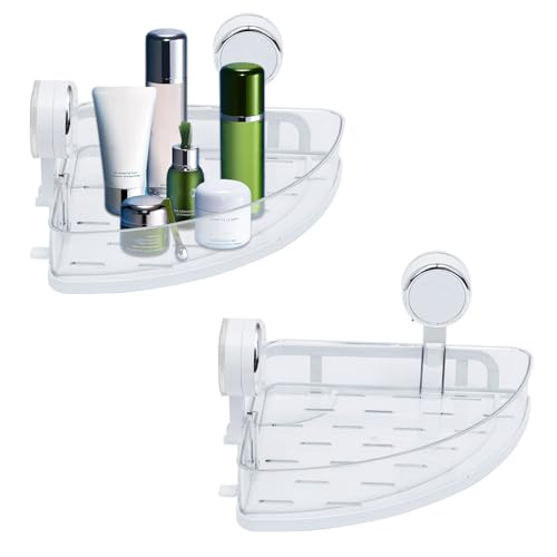 Shower Caddy 2 Pack,Bathroom Shelves,Powerful Suction Cup Corner Shower Shelf,Bathroom Organizers and Storage Baskets with Drainage Bottom,No Drilling Wall Bath Decor & Accessories,Soap Holder,White