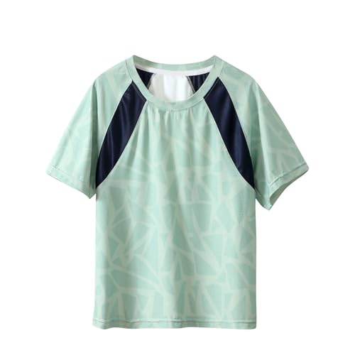 Summer T-Shirts for Girls Boys Fashion Color Block Print Short Sleeve Quick Dry Ice Silk Lightweight Athletic Tops