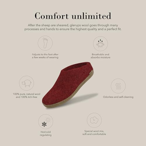 Glerups 100% quality wool mix Slipper with leather sole - Unisex Slip-on - Red - Size 8.52