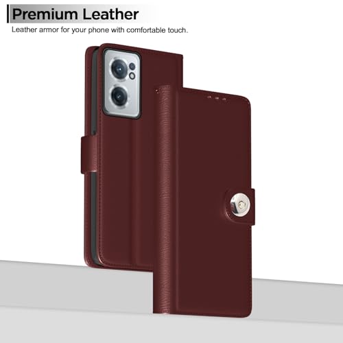 Image of Pikkme Flip Cover for OnePlus Nord CE 2 5G Leather Finish | Inside TPU with Card Pockets | Wallet Stand and Shock Proof | Complete Protection Button Flip Case (Brown)