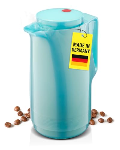 ROTPUNKT Isolierkanne 1L - Premium Kaffekanne Made in Germany I Hält bis zu 24 Std heiß I Warmhaltekanne für Kaffee und Tee (Maxima 760, Shiny Aquamarin)