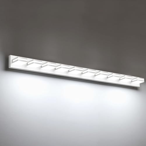 Image of IZORRO LED Modern Bathroom Lights Fixtures(10-Light,Dimmable),Matte White Acrylic Wall Lighting,Vanity Lights for Bathroom Over Mirror - 6000k 53.5In (No Assembly Required)