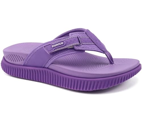 KuaiLu Womens Orthotic Cushion Flip Flops Sport Recovery Walking Sandals for Women with Comfortable Arch Support - Adjustable Flatform Slip On Indoor Outdoor For Summer Casual