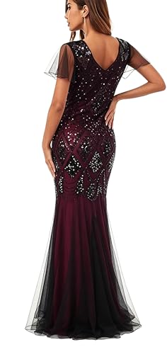Image of Women Evening Dress 1920s Flapper Cocktail Mermaid Plus Size Formal Gown with Long Gloves