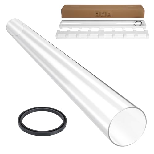 Patio Heater Glass Tube Replacement, 49.5" Tall 4" Diameter Quartz Tube with Silicone Rubber Ring, Compatible with Hiland & Fire Sense 4-Sided Pyramid Flame Outdoor Heaters