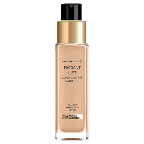Max Factor Radiant Lift Liquid Pump Medium To Full Coverage Radiant Finish Foundation With Spf30 And Hyaluronic Acid, 045 Warm Almond, Medium Skin Tone, 30Ml #TOP1