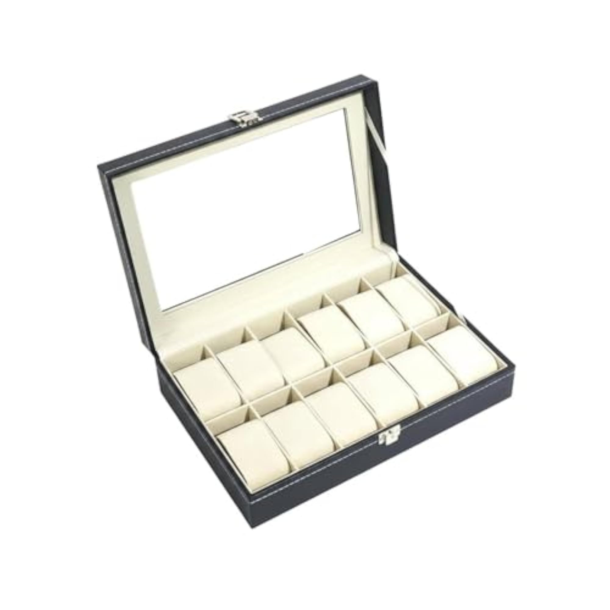 Glass Lid Watch Storage Box with Padded Compartments