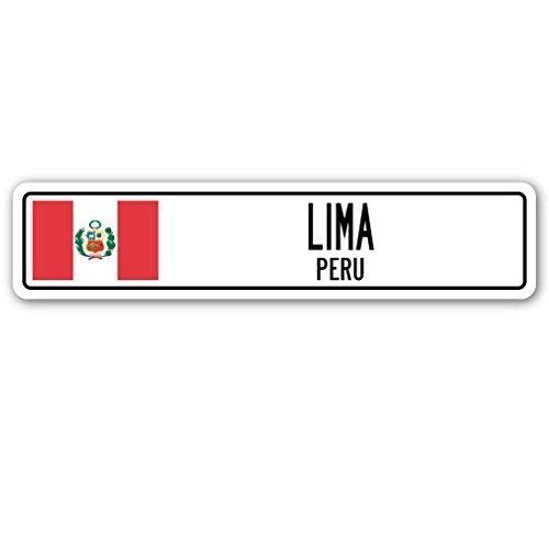 BCTS Funny Lima Peru Street Sign Peruvian Flag City Country Road Wall Gift Metal Aluminum Sign for Garage Metal Sign Outdoor Street Sign/Subway Sign 4x16 inch