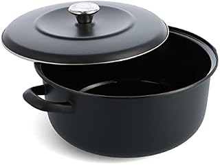 Merten & Storck German Enameled Iron, Round 26cm/5 Litre Dutch Oven Pot with Lid, Induction, Dishwasher Safe, Matt Black
