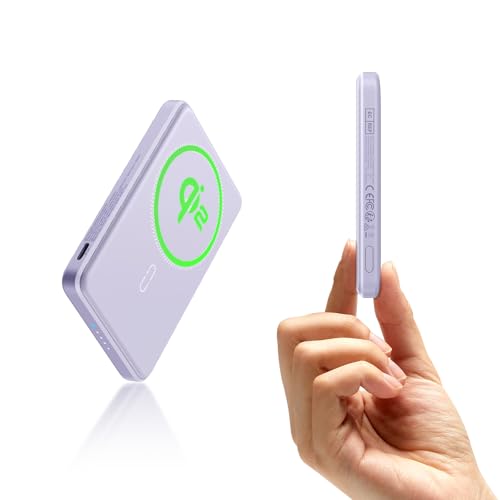 ESR for MagSafe Power Bank, 0.55 in Ultra-Compact 5,000mAh MagSafe Portable Charger,15W Ultra-Fast Battery Pack, 20W USB-C MagSlim Charger with Cable for iPhone 17/16/15/14/13/12,Lavender