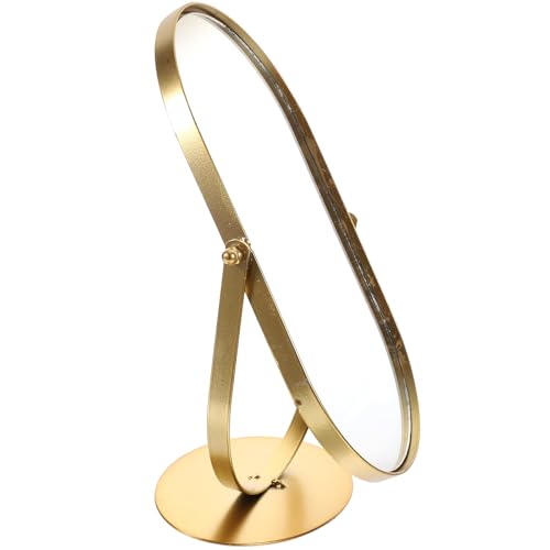 HANABASS Espejo de Maquillaje de Sobremesa Vintage de Metal Color Dorado Espejo Cosmético Ovalado Grande Soporte Estable para Tocador Dormitorio y Baño para Belleza