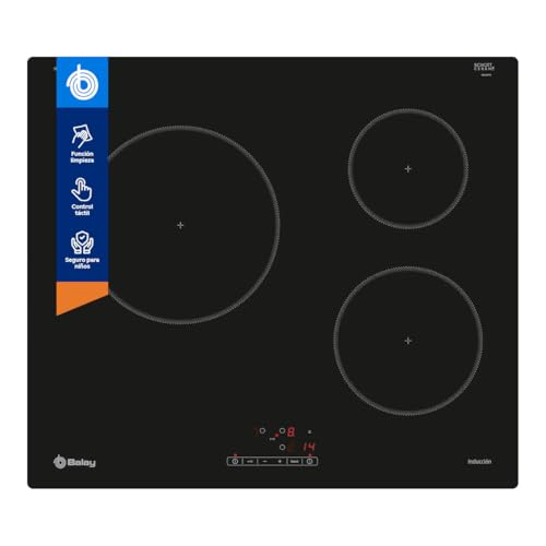 Balay - Placa de Inducción, 3 Fuegos, 60 cm de ancho, Función Sprint, Control táctil y Programable, Función Seguridad, Negro, 3EB864FR