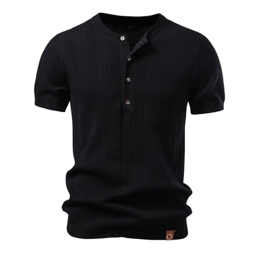 Chemise Henley hommes noir M | T-shirt slim en tricot à 4 boutons