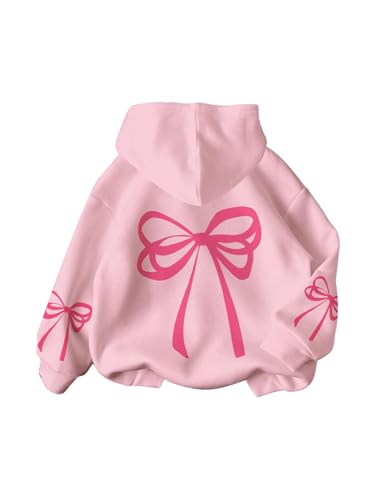 WDIRARA Girls Cherry Graphic Hoodie Long Sleeve Hooded Sweatshirt Cute Pullovers Tops Pink Bow 8Y