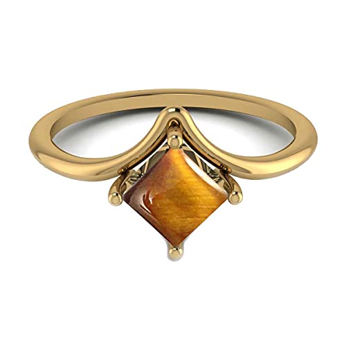 Choose Your Gemstone Yellow Gold Plated Ring Square-Shaped Princess Cut Unique Design Engagement Proposal Handmade Jewelry for Women Girls Available in Size 4,5,6,7,8,9,10,11,12