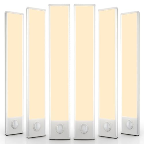 Image of 16 inch Under Cabinet Lighting, 6 Pack Motion Sensor Light Indoor Rechargeable Magnetic Closet Lights Battery Operated, Under Counter Lights for Kitchen, Wardrobe, Hallway, Stairs Warm White Light