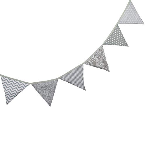Infei 3.2M/10.5Ft Black & Gray Halloween Fabric Triangle Flags Bunting Banner Garlands For Wedding, Birthday Party, Outdoor & Home Decoration (Grey) #TOP7