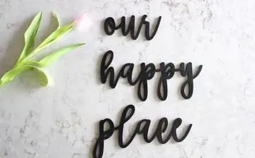 Image of Elegant Wooden Wall Adhesive Art Our Happy Place Modern Peel & Stick Decor for Living Room, Bedroom & Office 116