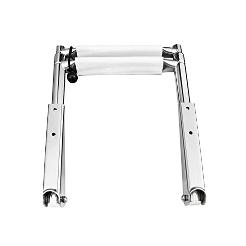 Young Marine 2 Steps Stainless Steel Drop Down Telescopic and Folding Boat Ladder with White Plastic Footboard,Over Platform Mounting
