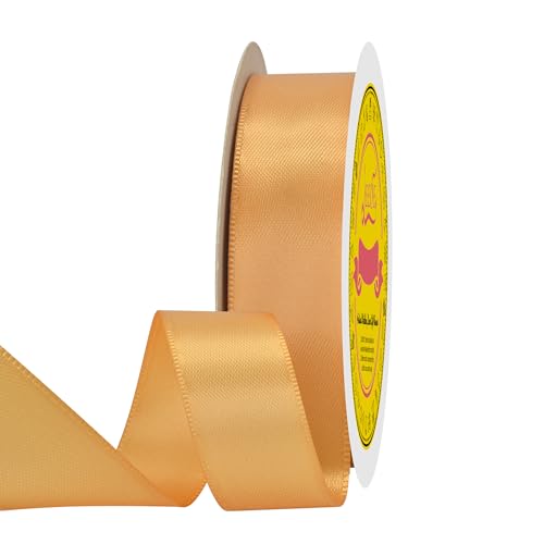 Image of Double Face Light Orange Satin Ribbon 7 /8 inch X 25 Yards Polyester Light Orange Ribbon for Gift Wrapping Very Suitable for Weddings Party Invitation Decorations and More