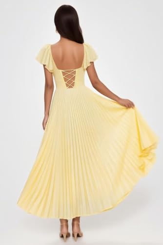 Raseal Satin Flutter Sleeve Bridesmaid Dress Ruched Midi A Line Party Dress for Women RS3302