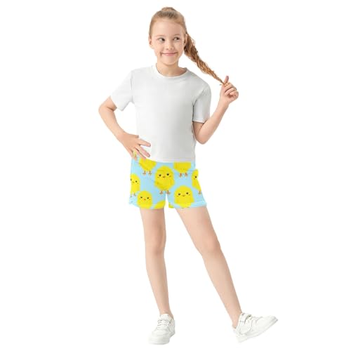 Girls Cute Yellow Chick Blue Print Shorts Kids Summer Pajamas Comfy Athletic Activewear for Teens Youth, X-Small2