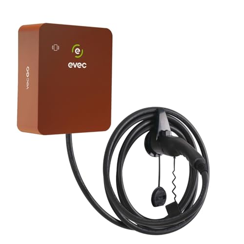 evec vecGO 2.0 EV Charger, Type 2, 7.4kW Tethered Single Phase Wall Mounted Home Car Charger, 3 Year Warranty, Deep Red - VEC03-N option