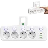 Bocguy Mehrfachsteckdose Ohne Kabel, 2/3/4/5 Fach Kabellose Steckdosenleiste mit USB & Nachtlicht, Steckdosenadapter mit Schalter, Steckdosenverteiler Ohne Kabel für Schlafzimmer Büro Reise(Weiß)