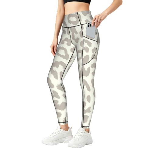 Pantalones de yoga para mujer con bolsillos y estampado de leopardo marrón