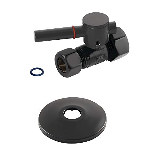 Kingston Brass CC44450DLK 5/8-Inch OD X 1/2-Inch OD Comp Quarter-Turn Straight Stop Valve with Flange, Matte Black by Kingston Brass - Used condition - US$20.72