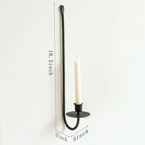 Set of 2 Metal Wall Candle Sconces Holder Wall Candle Holder Modern Wall Candle Sconces for Living Room Farmhouse Fireplace Wedding 16.5" x 5" x 3" (Black)