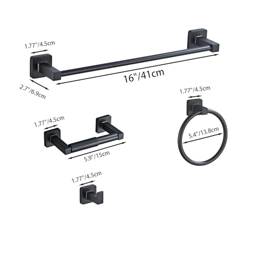 Matte Black Bathroom Hardware Set 4 Pieces,Towel Bar Set Stainless Steel Wall Mounted, Includes 16In Hand Towel Bar, Towel Ring, Robe Towel Hooks,Toilet Paper Holder, Bathroom Towel Rack Set