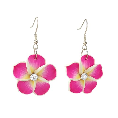 Floral Dangle Earrings for Women Hawaiian Tropical Plumeria Rubra Flower Drop Earrings with Cubic Zirconia Luau Beach Party Vacation Hawaiian Accessories Jewelry Gift