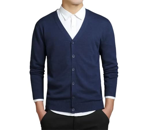 Men's Cotton Sweater - Long Sleeve V-Neck Cardigan Loose Solid Button Fit Knitting Casual Style Clothing