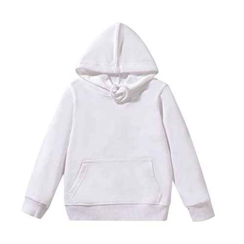 Girls Boys Hooded Pullovers Comfortable Lightweight Solid Sweatshirts Kids Long Sleeve Casual Tops (White, 3-4 Years)