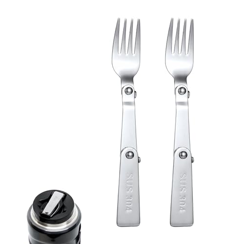 2pcs Forks Replacement for THERMOS FUNTAINER Food Jar 16 Oz, Multifunctional Foldable Forks Replacement Portable Folding Forks Dishwasher Safe Metal Serving for Picnic School Travel Outdoor