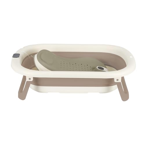 Faltbare Babybadewanne mit rutschfestem Kissen – Tragbares Design für Zuhause und Reisen – Baby-Babywanne zum Baden – zusammenklappbare Badewanne BB leicht zu reinigen – B-43 x 71 x 18,5 cm (Khaki)