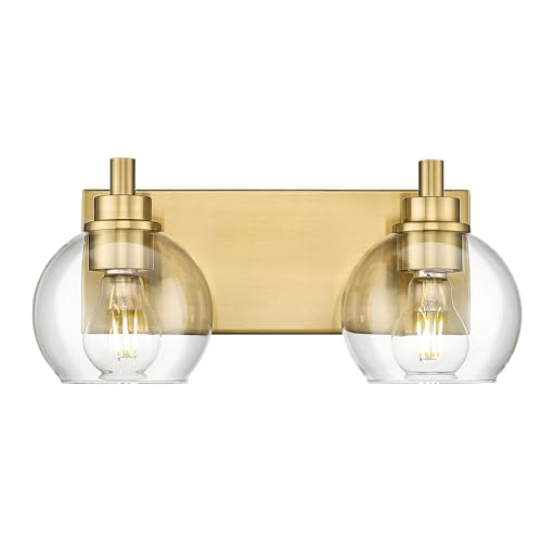 Image of Bathroom Light Fixtures, 2 Light Brushed Gold Vanity Light, Modern Wall Sconces with Clear Glass Globe Shade, Bathroom Wall Lights Over Mirror Kitchen Bedroom Hallway, VL195-GD-2