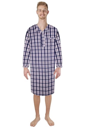 Men's Woven Nightshirt Gown Long Sleeve V-neck Cotton/Poly Front Snaps Nightwear Comfortable Pajama sleepwear