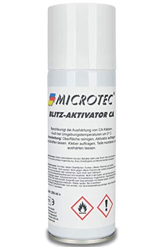 Microtec® aktywator w sprayu do kleju błyskawicznego | 200 ml | przyspieszenie utwardzania kleju przemysłowego | idealne zastosowanie w przypadku otwartych klejów | szybka reakcja w kilka sekund